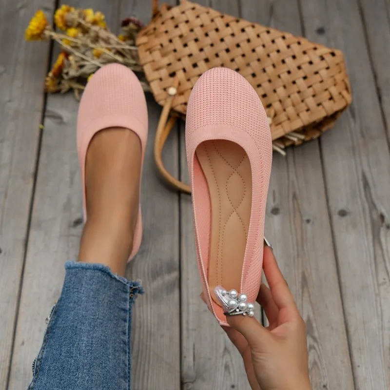 Spring and Autumn 2023 Outwear Solid Color Oversized Shallow Cut Shoes Knitted Comfort Flat Shoe 241126