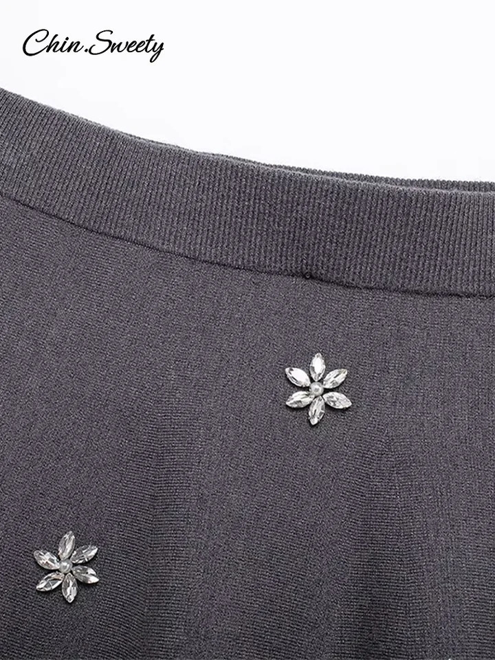 Knitted Mini Skirts Set Women 2 Pieces Short Sleeve Sweater Aline Skirt Pleated Elegant Lady Allmatching Outfit 241129