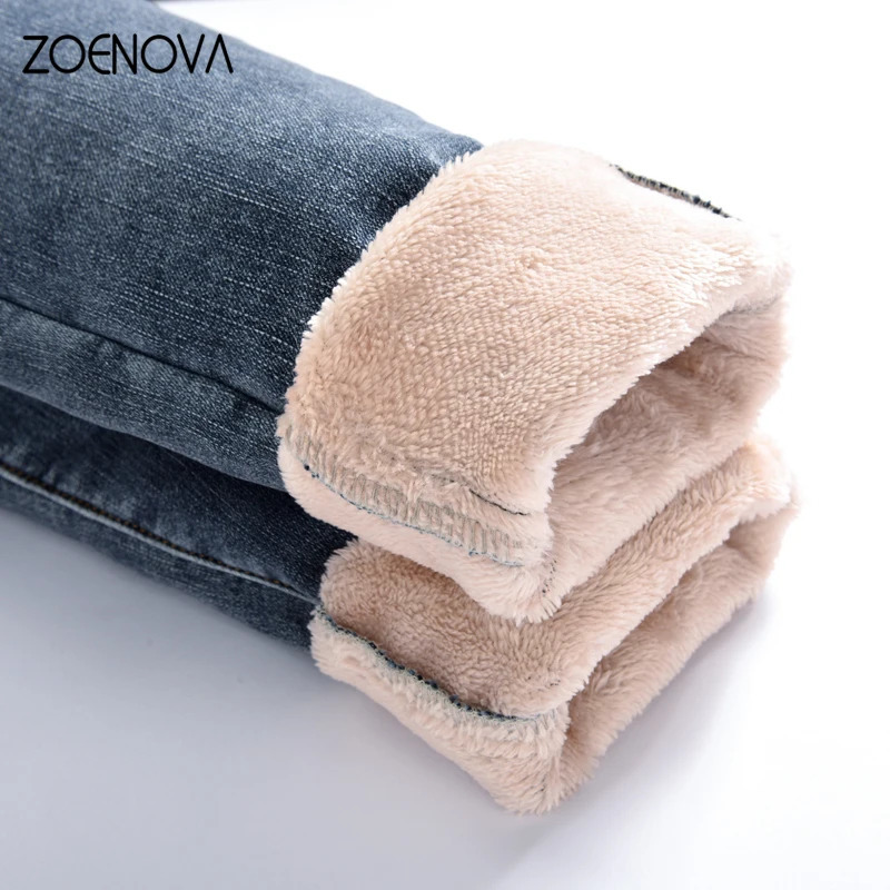 ZOENOVA Winter Warm Velvet Jeans for Women Elastic Casual Women Trouser Women Pantalon Jeans Y2K Jeans Soft Legs 241122