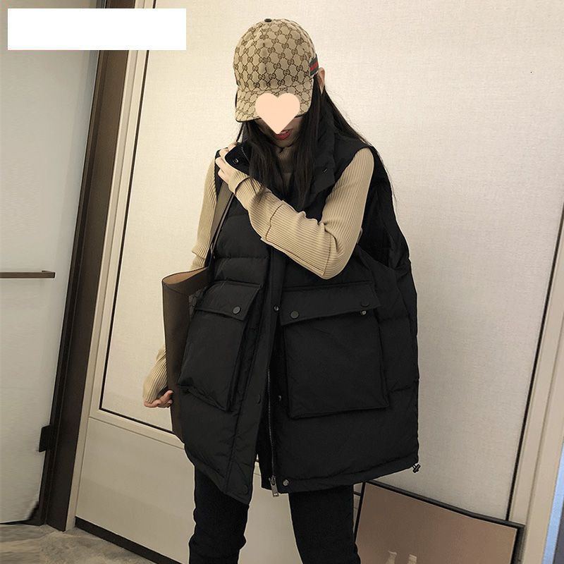 New down women's long autumn and winter collection, Korean loose vest, single shoulder down vest, designer jacket, fashionable