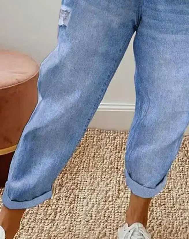 Women's Jeans Womens cropped jeans fashion pocket design Drawstring Versatile womens casual denim jeans Strtwear spring/summer clothing H241130