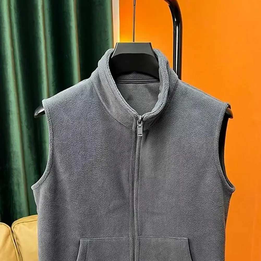 Men's Down Parkas Versatile Men Vest Mens Polar Fleece Vest with Stand-up Collar Zipper Placket Sleeveless Waistcoat for Soft Warmth Comfort Men 