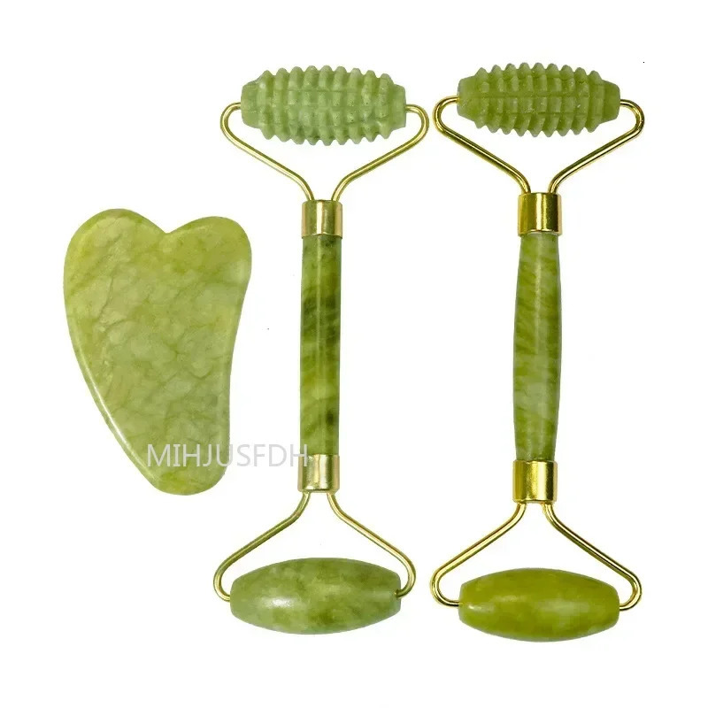 Natural Jade Roller Massager for Face Body Back Foot Massage Liftting Antiwrinkle Doubleend Gua Sha Stone 241118