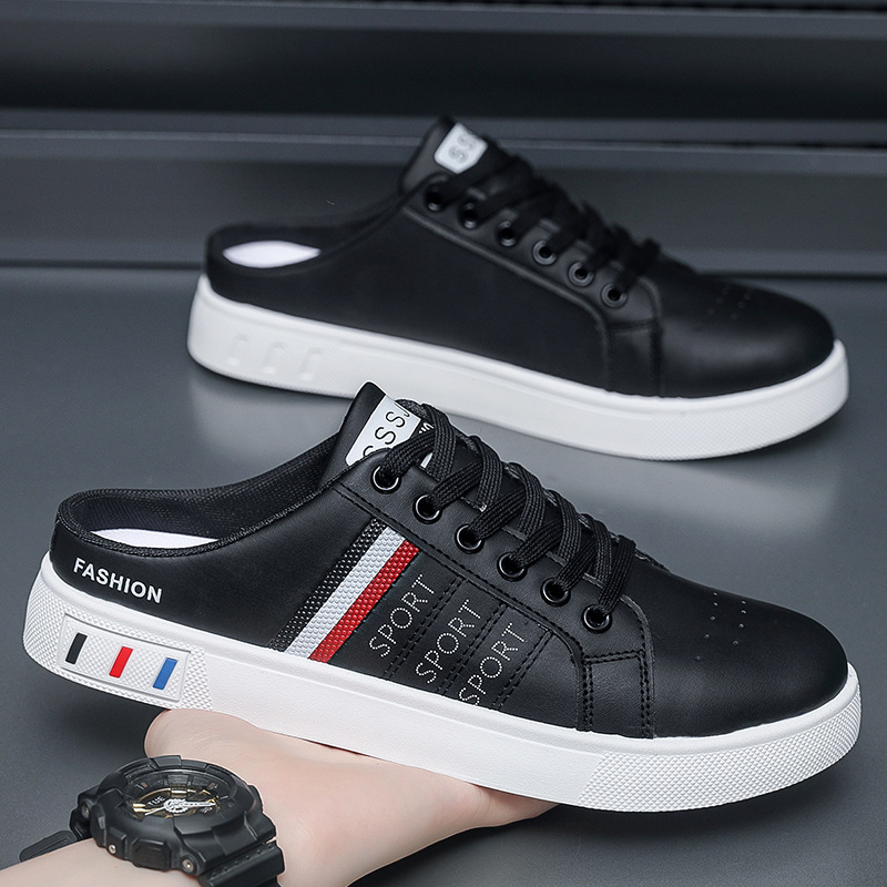 New Men s Casual Board Shoes Breathable Half Dragged White Large Size No Rear Heel Step luxury Fashion Daily fashion Shoes Designer Casual Shoes