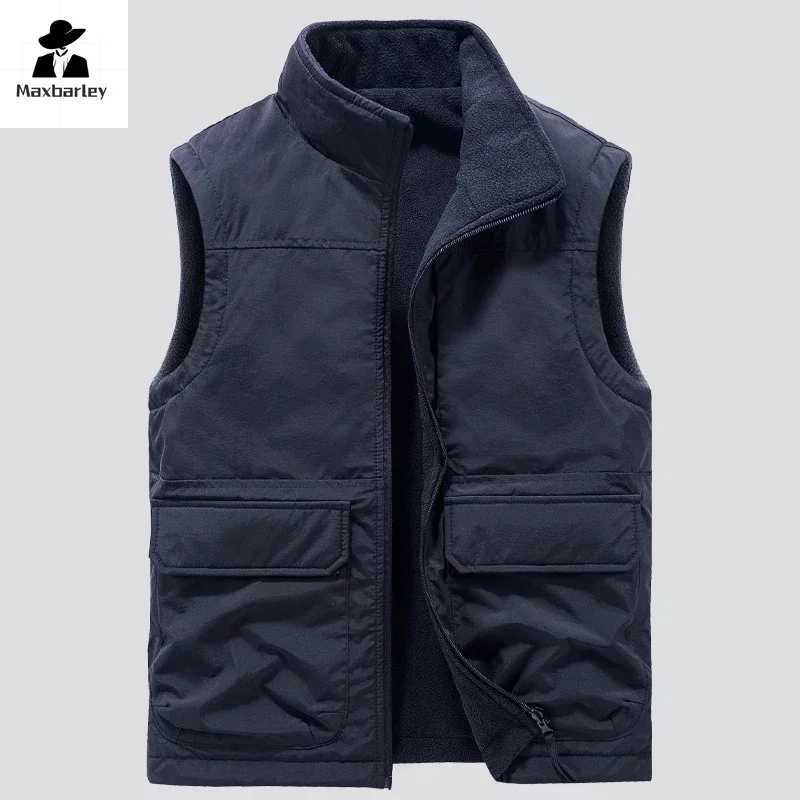 Men's Down Parkas 2024 Winter Mens Sleeveless Jackets Male Reversible Warm Waistcoats Casual Outwear Men Fleece Thermal Soft Vests Clothing 6XL z