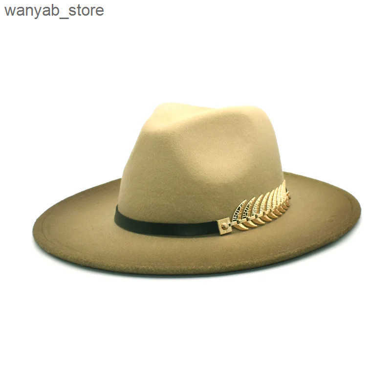 Wide Brim Hats Bucket Hats NEW gradient Wide Brim Wool Felt Jazz Fedora Hats Leaf BuckleBritish style Trilby Party Formal Panama Cap Dress Hat Winter 