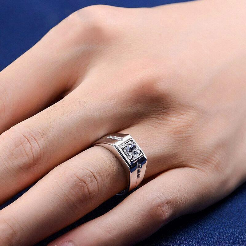 1CT Stunning Wedding Rings Simple Fine Jewelry Real 100% 925 Sterling Silver Round Cut White Moissanite Diamond Gemstones Party Men Ring For Lovers Gi