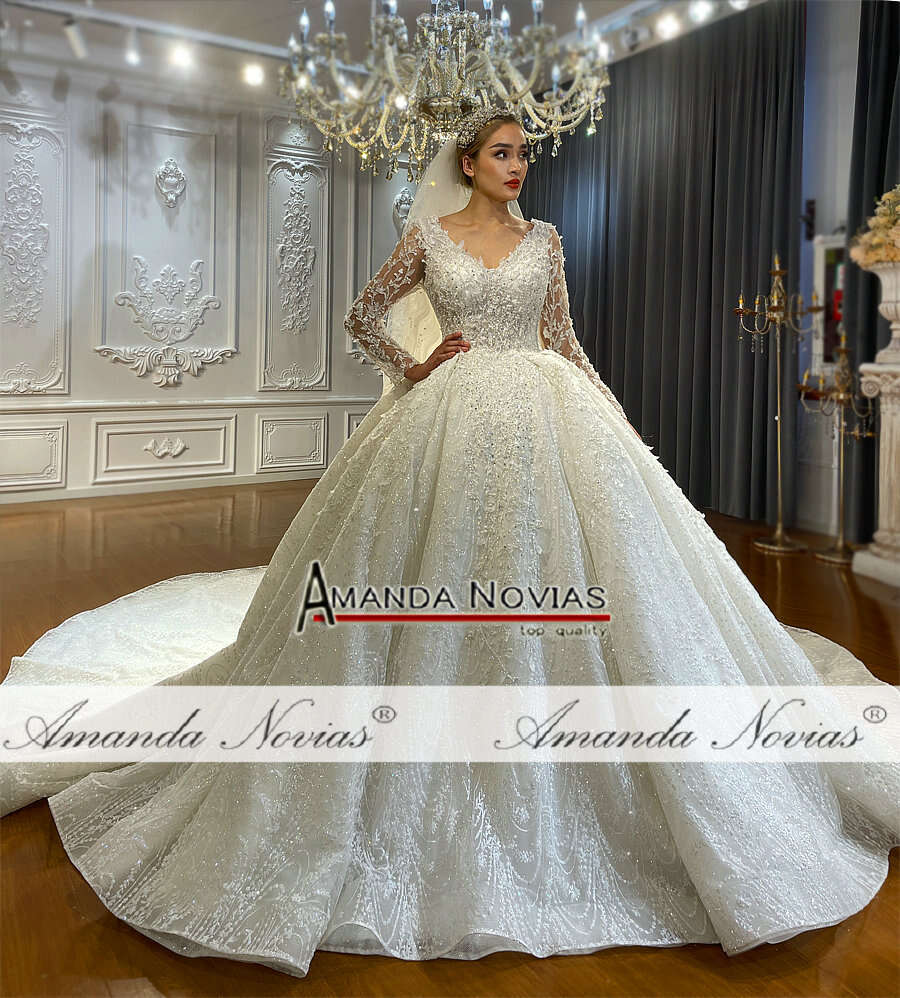 Custom V-Neck Princess Ball Gown Wedding Dress