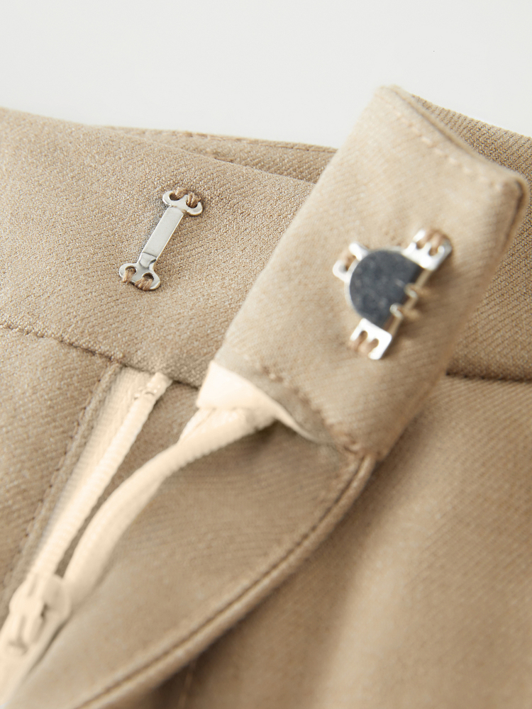 Women Winter Trousers Office Lady Dark Grey Cropped Commuter Pants High Waist Twill Straight Khaki Pant 24Fs14700