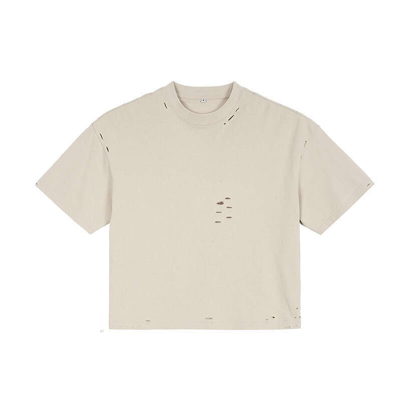 Men's Clothing, American Street Fashion, Retro, Worn Out, Solid Color, Men's T-Shirt, High-Quality, Heavyweight, 100% Cotton, And Wide, Shor