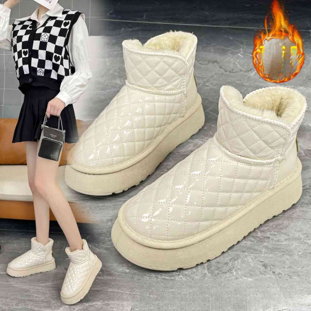 2025 New Women Fur Slippers Ankle Boots Flats Platform Short Plush Warm Flip ps Cotton Shoes Designer Brand Winter Snow Botas