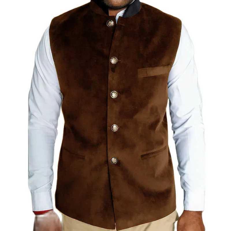 Men's Vests Mens Suit Vest Velvet Retro Slim Fit Jacket Stand-up Collar Steampunk Waistcoat Winter Warm Vest z241129
