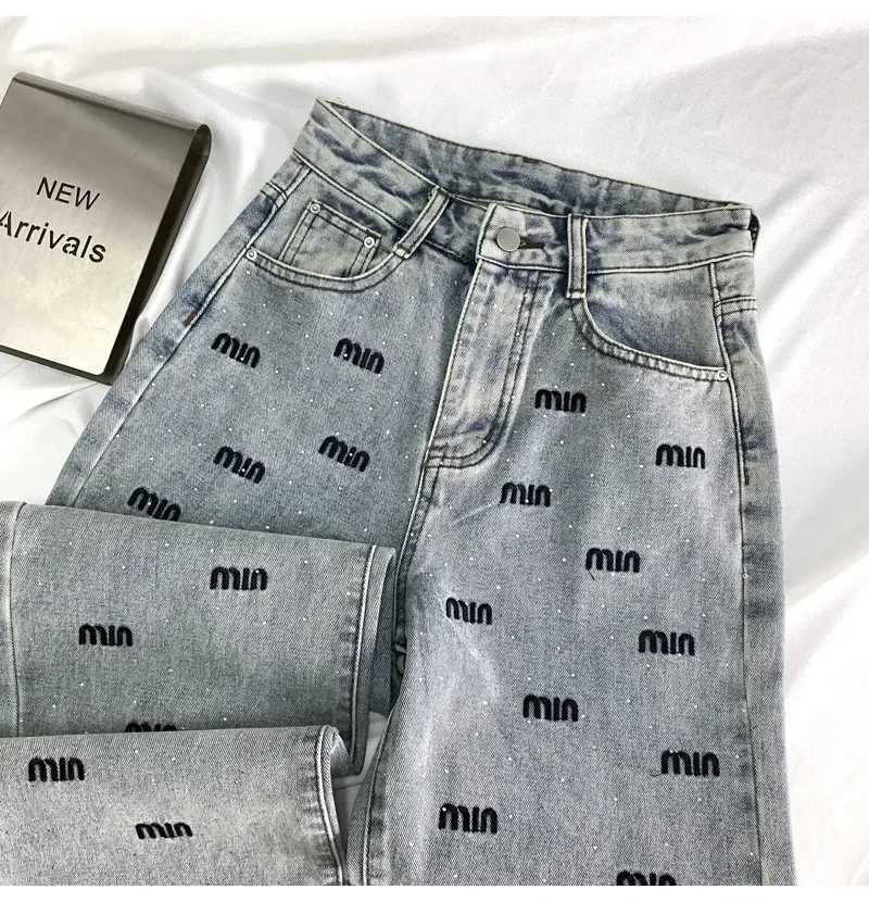 Women's Jeans ZOENOVA Y2K Narrow Shine Diamond High Waist Cowboy Straight Leg Pants Suitable for Womens Winter Fashion Ultra Thin Wide Leg Pants 