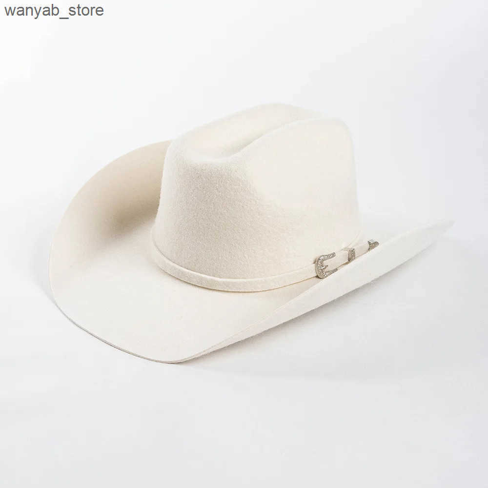 Wide Brim Hats Bucket Hats % Wool Concave Shape Top Hat Fashion Belt Buckle Decorative Woolen Curling Wide Brim Fedora Hat Unisex Western Cowboy Hat L