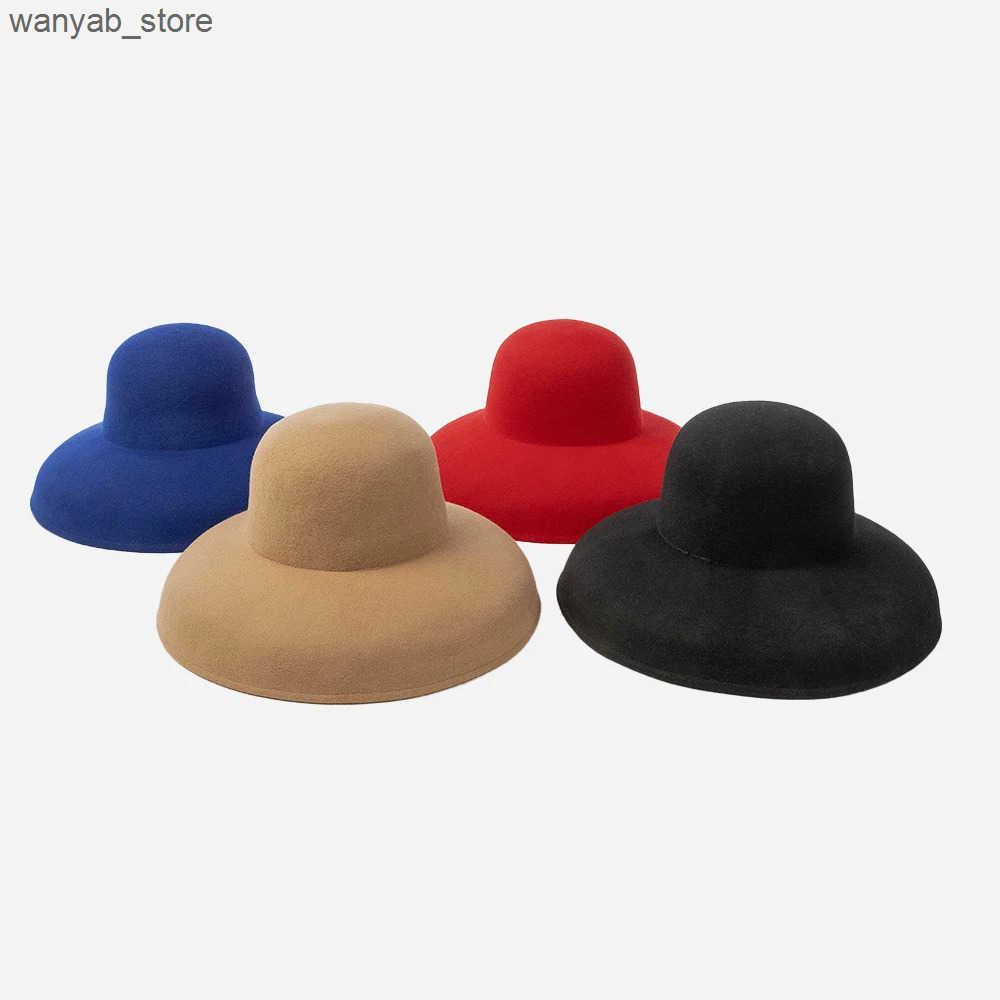 Wide Brim Hats Bucket Hats % Wool felt women vintage hat fashion hat wide brim hat L240910