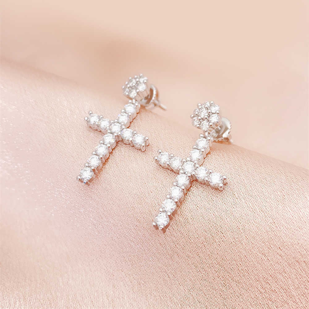 New mens and womens cross flower earrings VVS925 pure silver earrings set with Mozambique hip-hop earrings