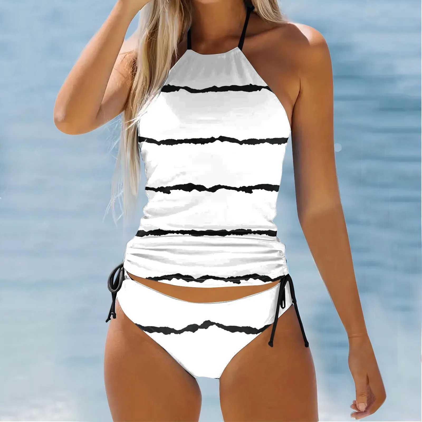 Women's Swimwear Womens Tankini 2-piece polka dot swimsuit backless adjustable beachwear bikini swimsuit Tankini set H241130