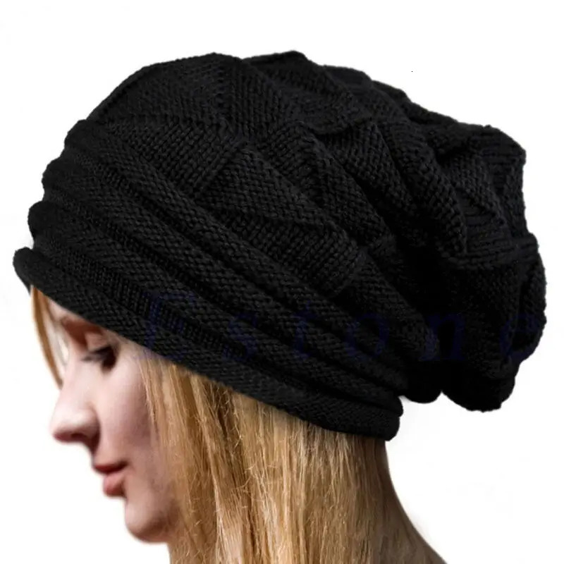 Knitted Baggy Beanie Oversized Winter Hat Ski Slouchy Cap Skullies Men Wool Warm Beanies Unisex 241125