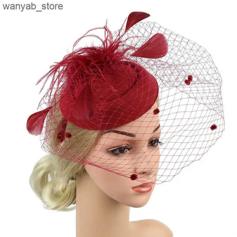 Wide Brim Hats Bucket Hats Handmade Large Women Feather Floral Hair Fascinator Hat Headband Accessories New Fedoras L240910