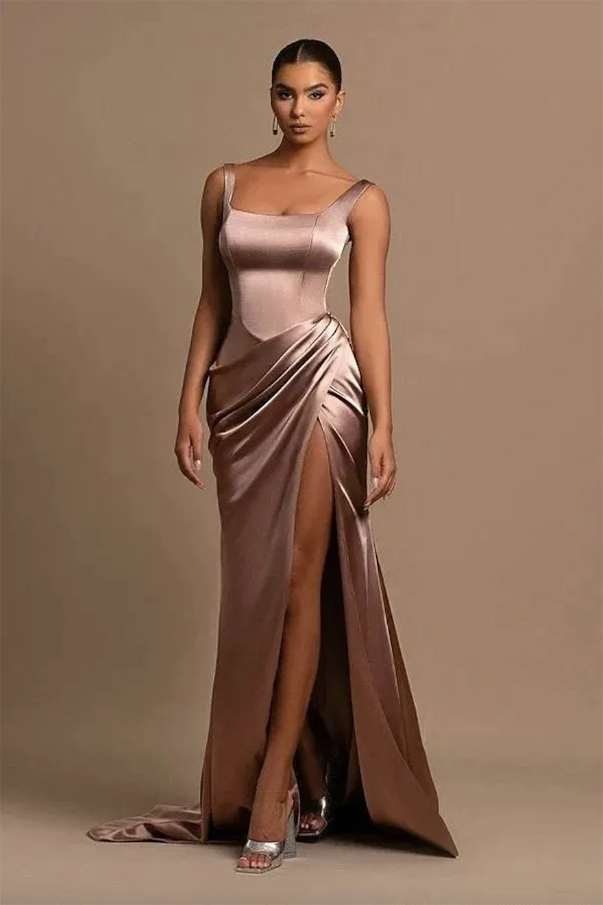 Elegant Bridesmaid Dresses Sheath Mermaid Spaghetti Straps High Thigh Split Maid of Honor Gowns Women Formal Evening Prom Dress Free