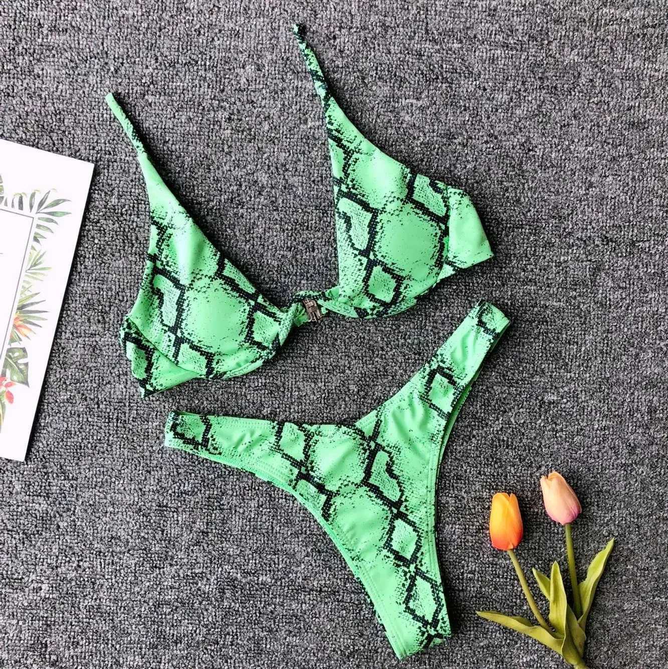 Women's Swimwear Micro Bikini 2024 swimsuit womens sexy yellow leopard snake skin printed underwear swimsuit beach swimsuit bead bikini swimsuit 