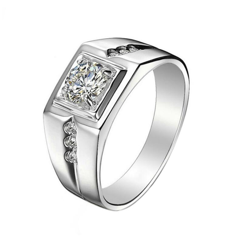 1CT Stunning Wedding Rings Simple Fine Jewelry Real 100% 925 Sterling Silver Round Cut White Moissanite Diamond Gemstones Party Men Ring For Lovers Gi