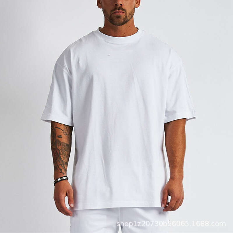 Clothing All Trendy Brand Pure Cotton Loose Shoulder Short Sleeved Men's T-Shirt