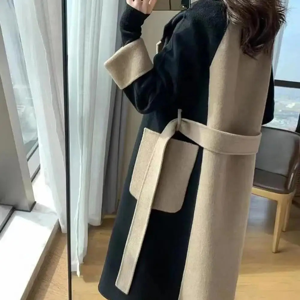 Winter Women Overcoat Doublebreasted Color Matche Mid Length Coat Doublesided Turndown Collar Pockets Lady Jacket For Dating 241121