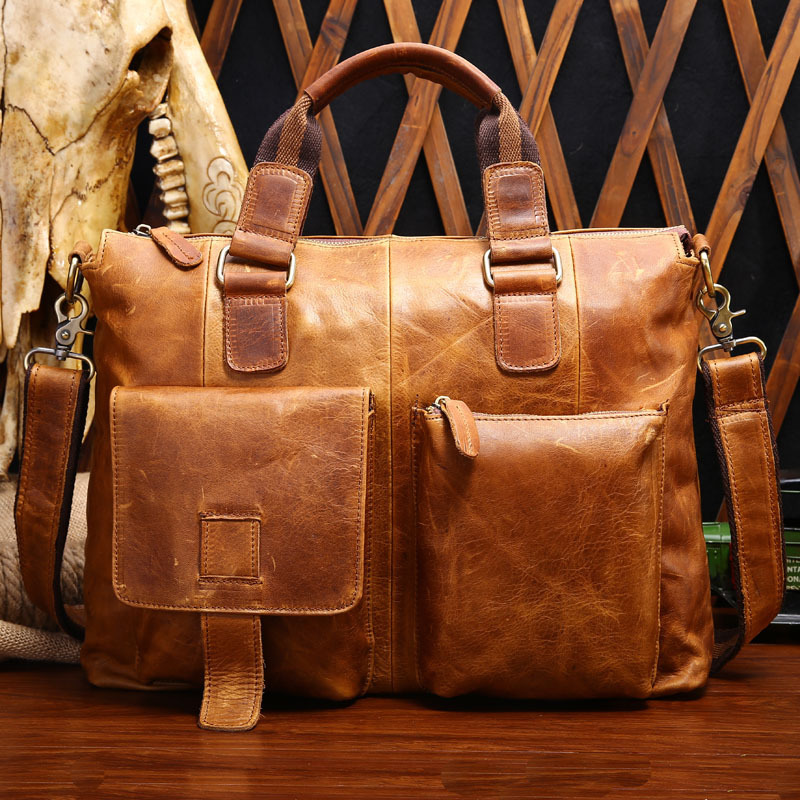 Crazy Horse Leather Business Fashion Briefcase Large Capacity Crossbody Bag Men's Handbag