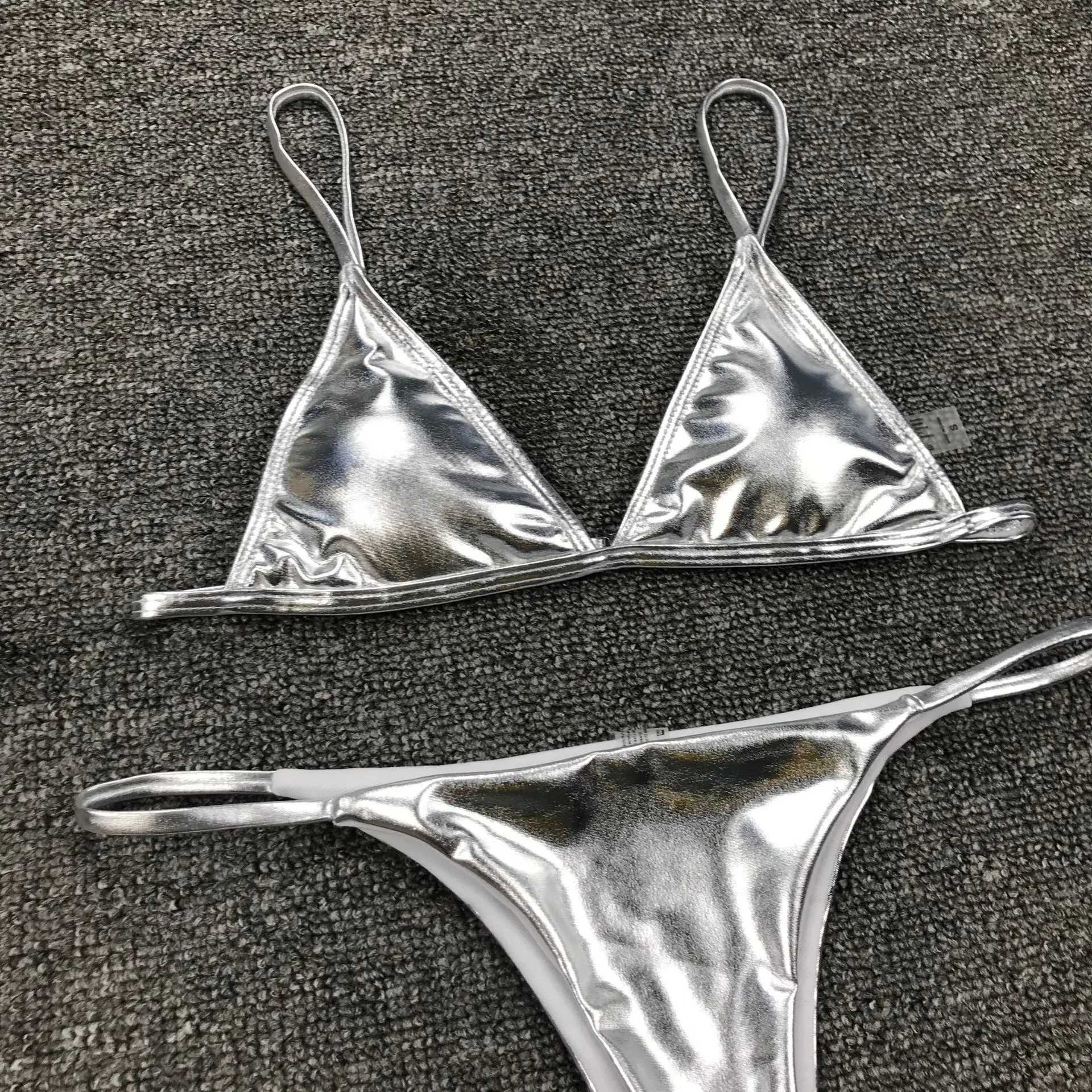Women's Swimwear Summer sexy thong bikini set with pure silver gold sequins Biquini womens swimsuit push up pad womens swimsuit beachwear H241130
