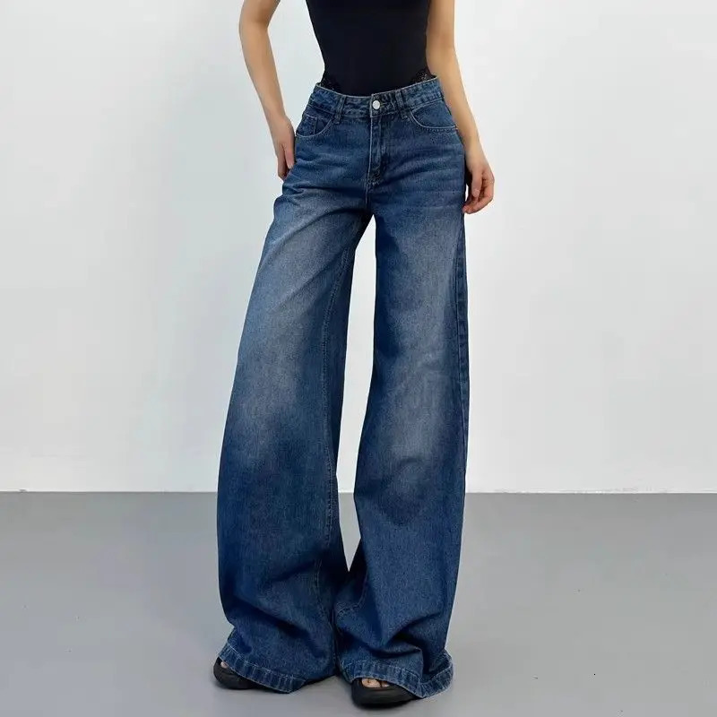 Retro American plus straight leg women jeans washed and versatile Gothic Harajuku loose fit high waisted casual y2k pants 241121