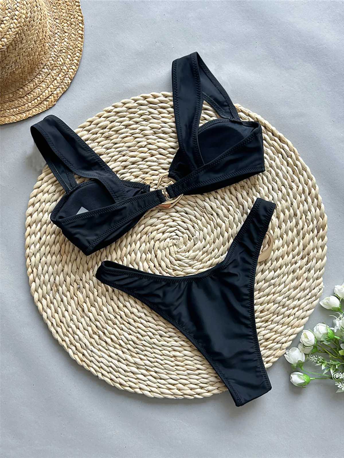 Women's Swimwear New Metal Ring Brazilian High Leg Cut Bikini Women Swimwear Female Swimsuit Two-pieces Bikini set Bather Bathing Suit Swim K5762