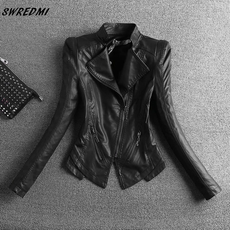 SWREDMI 2024 Slim Casual Women Leather Jacket Mandarin Collar Short Black Coats Spring And Autumn Suede Outerwear 241129