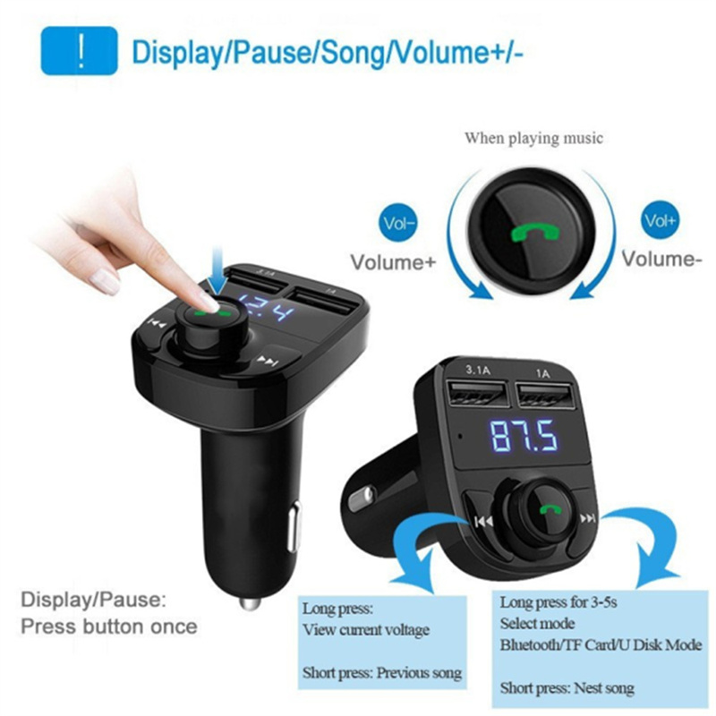 X8 Car Dual USB Fast Charger FM Transmitter Bluetooth-compatible5.0 Handsfree Car Kit Audio Modulator MP3 Player Audio Receiver Sea Shipping