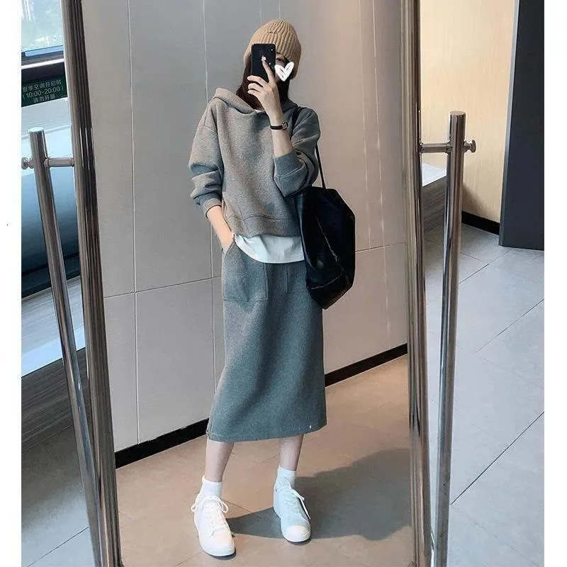 Fashion Simple Women Dress Sets Daily Casual Comfortable Loose Long Sleeve Harajuku Basic Ladies Autumn Winter Clothes 241129