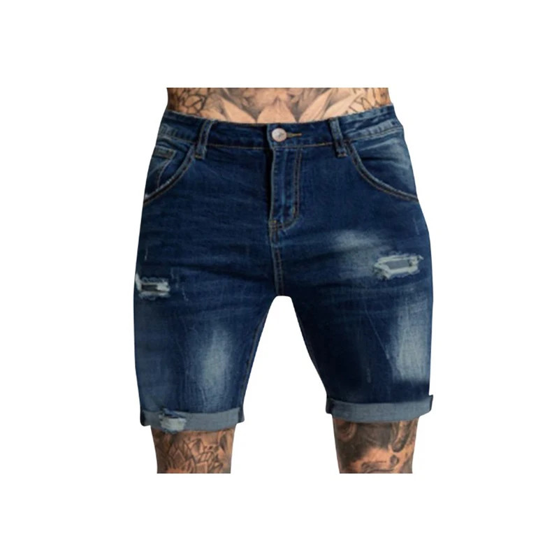 Stretch Denim Shorts Mens Summer Thin Loose Korean Style Trendy Jodhpurs Ripped Casual Pants 240415