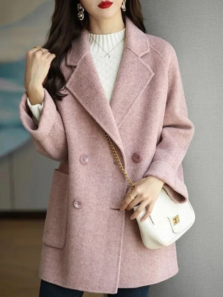 Winter Wool Coats Fashion Overcoat Female Elegant Solid Thick Woolen Coat Double Breasted Long Jackets Office Trench Women 241121