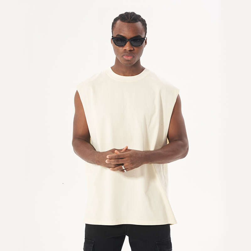 American High Street Fashion Brand Pure Cotton Edge Camisole Solid Color Neutral Loose Retro Sleeveless T-Shirt Vest B3