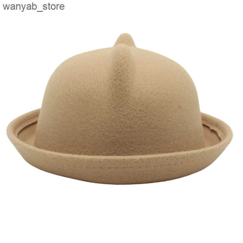 Wide Brim Hats Bucket Hats Bear Bowler Hat For Kids Boys Girls Women Hat Round Cap Flanging Performance Cap Cute Autumn Winter Family Parent-child Hat