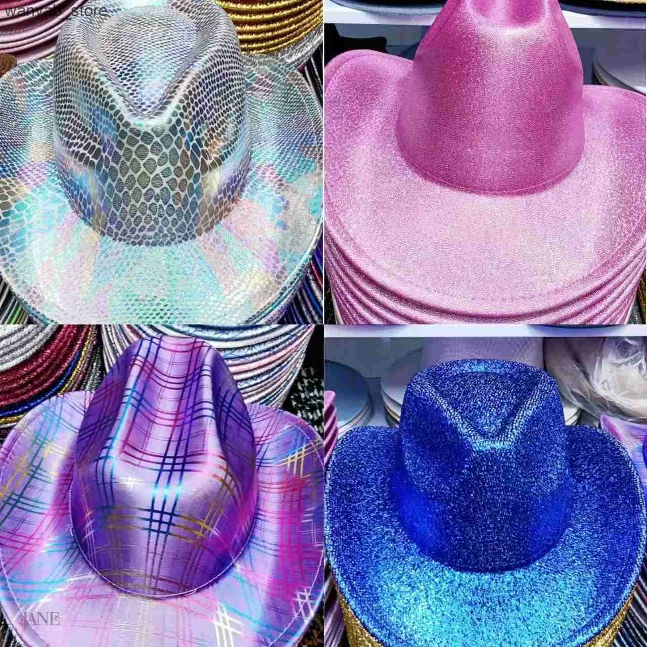 Wide Brim Hats Bucket 2pcs/3pcs Ins Colorful Western Style Tiara Cowgirl Hat For Man Woman Red Cowboy Cap Holiday Funny Game Party L240910