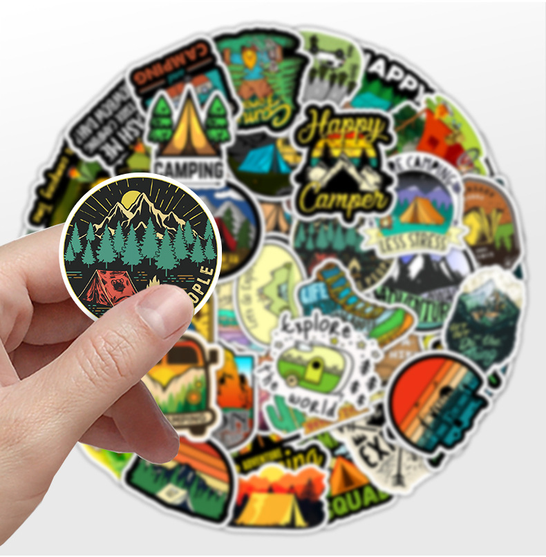 Outdoor Camping Graffiti Stickers Adventure Hiking Decales Let's Go Explore Travel Waterproof Sticker for Car Suitcase Laptop Bicycle Helmet Wate
