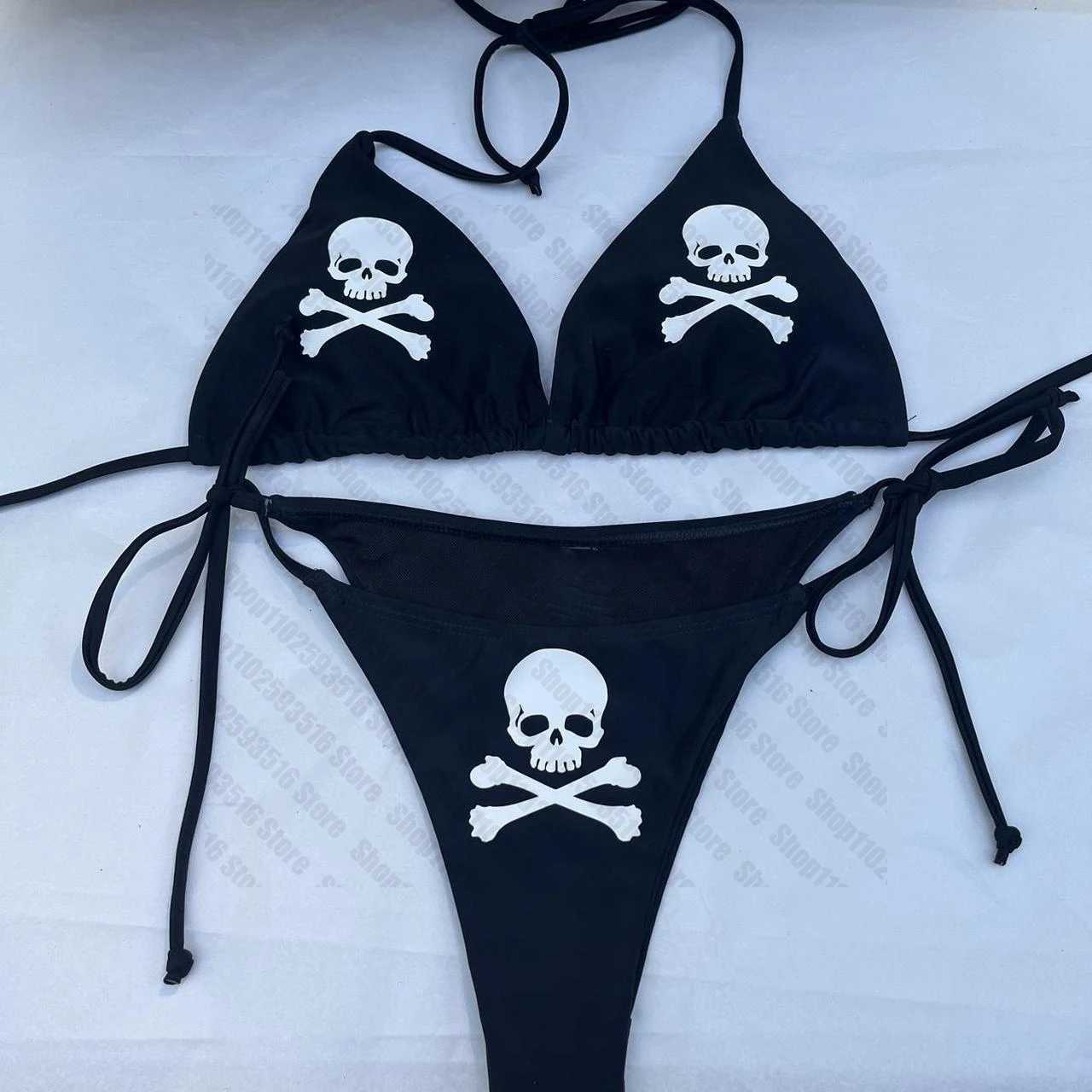 Women's Swimwear Summer swimsuit womens sexy bikini set Y2K emo apron bra two-piece swimsuit beach wear swimsuit womens gothic swimsuit H241130