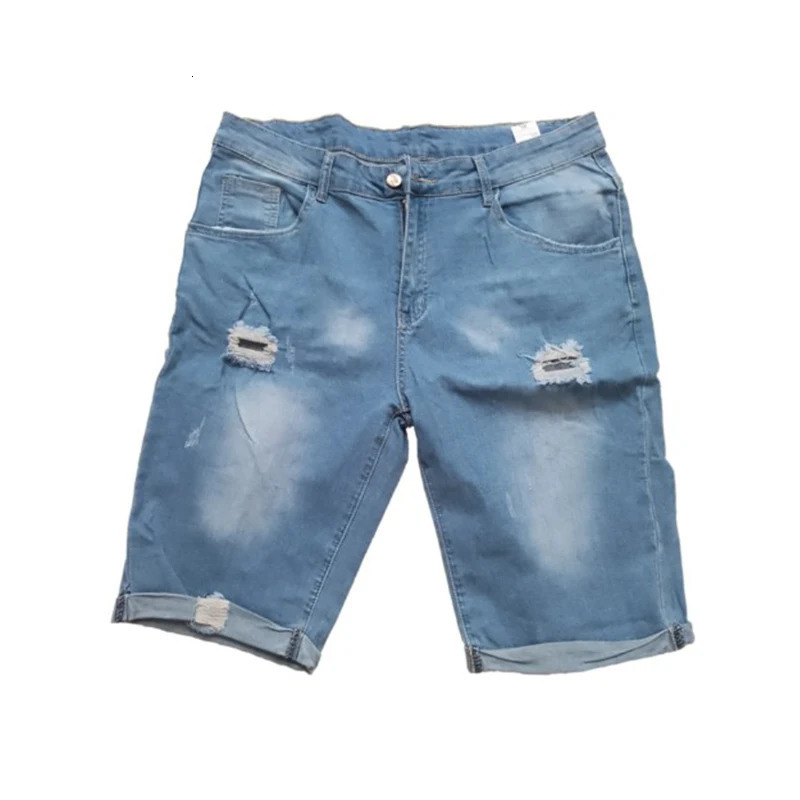 Stretch Denim Shorts Mens Summer Thin Loose Korean Style Trendy Jodhpurs Ripped Casual Pants 240415
