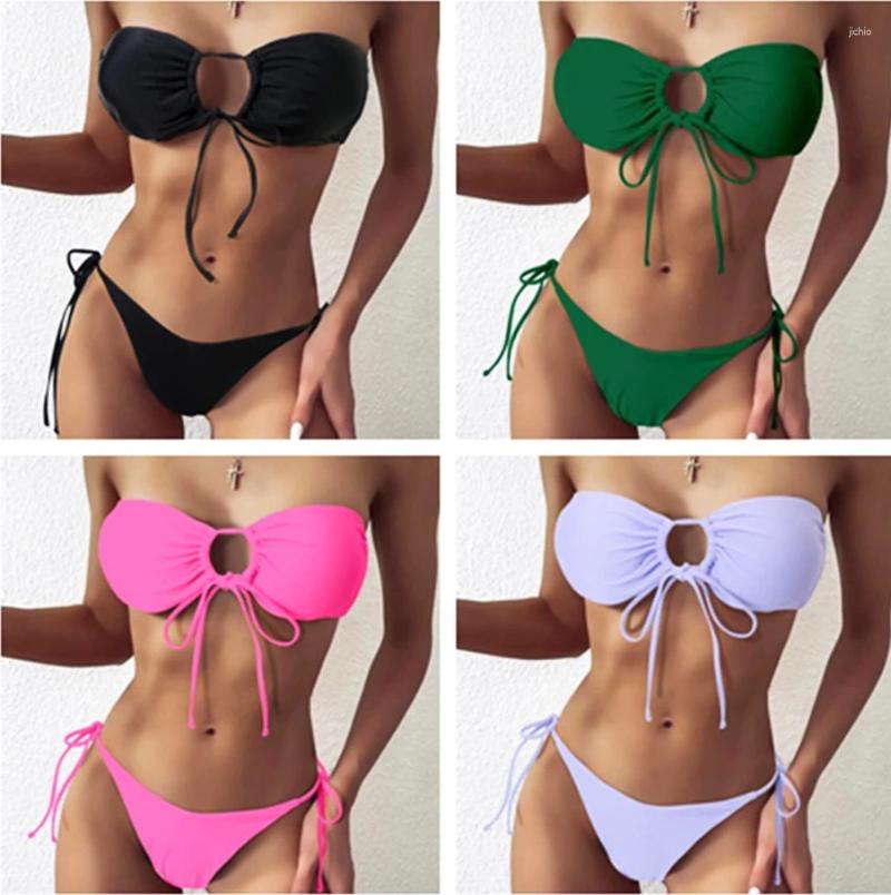 Womens Swimwear Sexy Triangle Bikini Women Solid Cover Belly Elegant Swimsuit Female Bathing Suits High Cut Set
