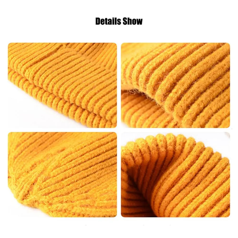 1Pcs Classic Cuff Beanie Knit Hat Slouchy Skull Ski Cap Retro Rollup Edge Plain Winter Warm Hats for Men Women 241125