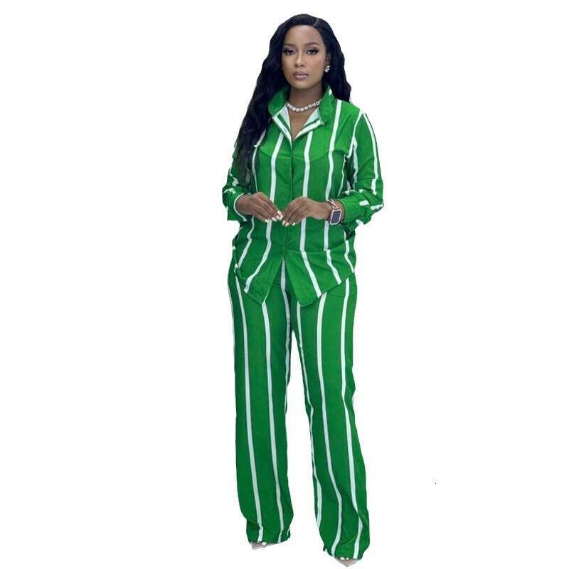 African New European And American Trade Casual Sleeved Shirt Long Pants Women's Two-Piece Set