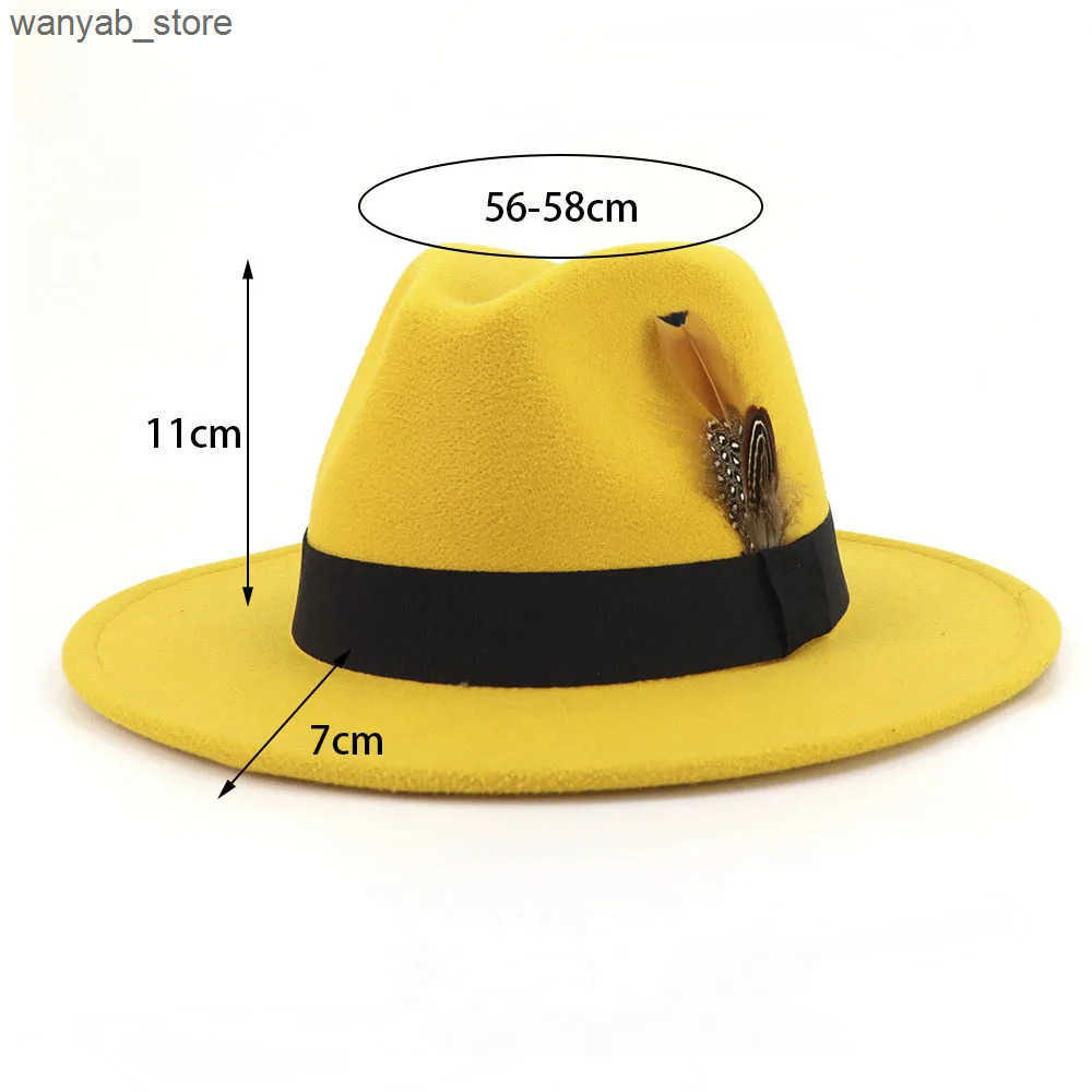 Wide Brim Hats Bucket Hats New Feather Top Hat Men Women Elegant Jazz Fedora Hats Party Wedding Church Panama Felt Cap Wide Brim Sun Protection 58-60c
