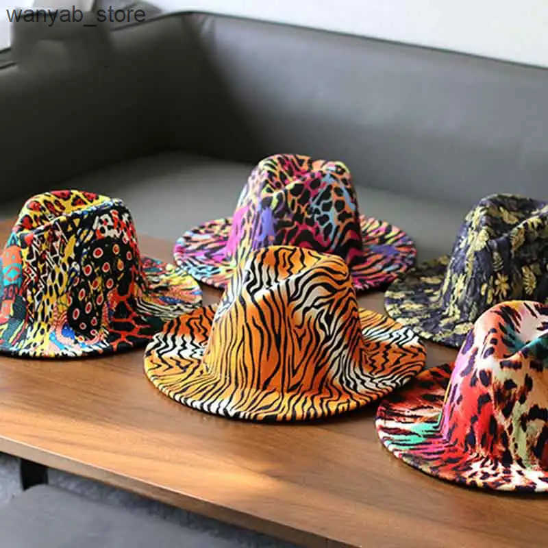Wide Brim Hats Bucket Hats 2022 New Fedoras Hats For Men Unisex Bowler Hats Tuo-toned Leopard Belt Fashion Ladies Hat Fedoras Jazz Cap 9.5CM Brim L240