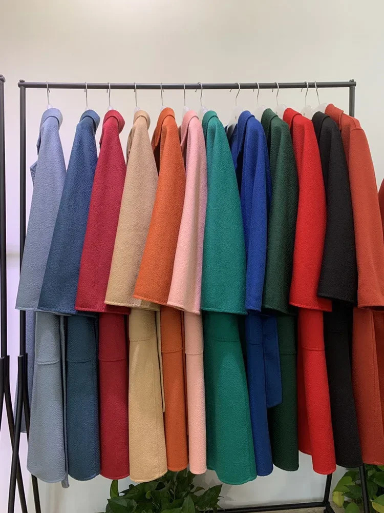 2024 Winter Jacket Women Water Wave Pattern Cashmere Coat Long Highend Doublesided Wool Blends Outerwear Streetwear 241121