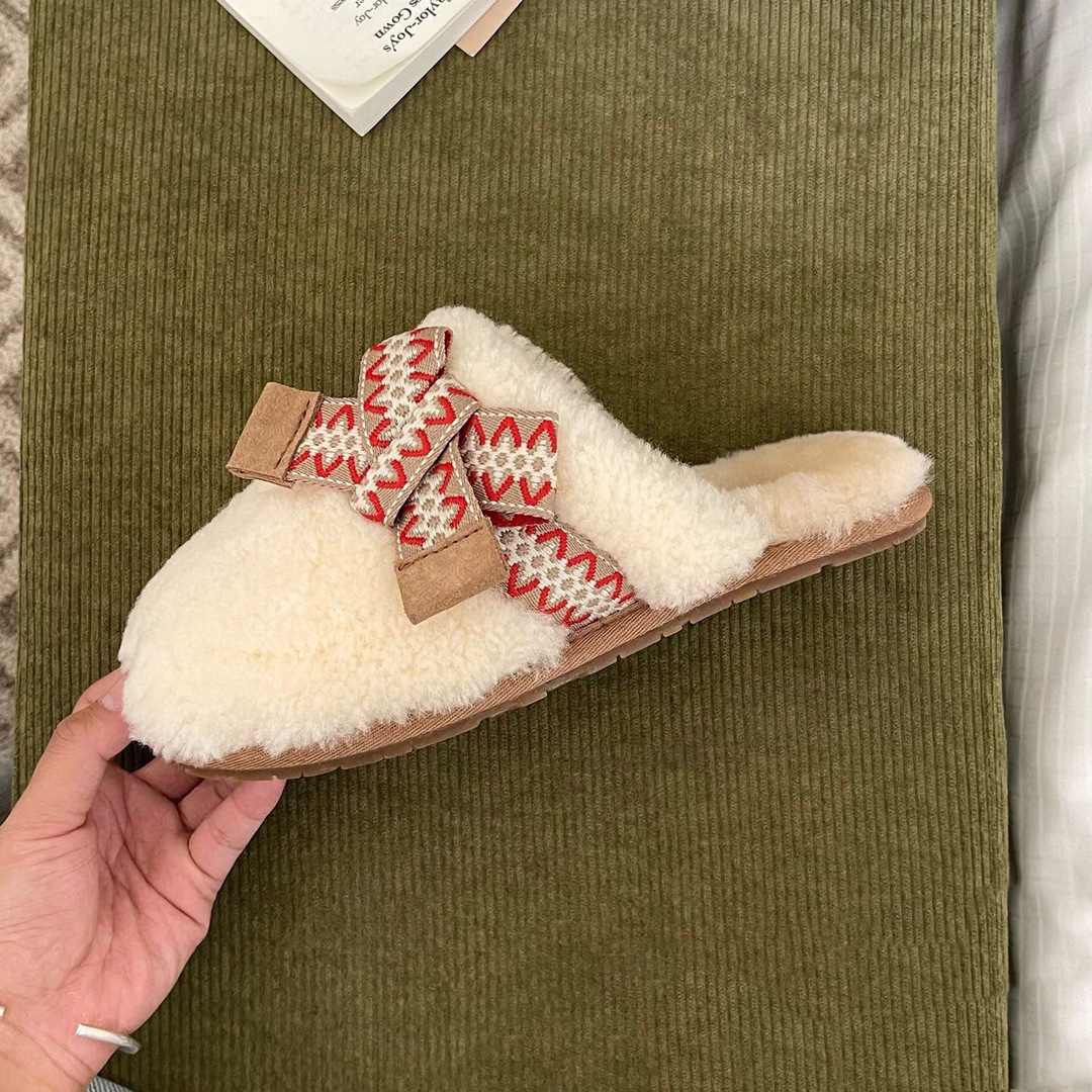 Maxi Curly Sister Slide Womens Braid Slippers Chestnut White House Fur Slides Flat Mules Sheepskin Warm Fuzzy Slipper Slip-on Size 35-40